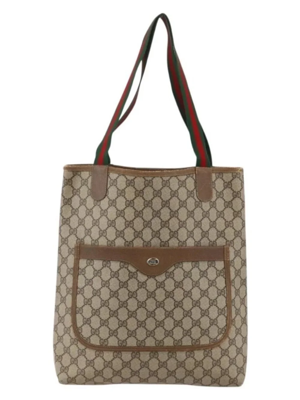 GUCCI GG Supreme Web Sherry Line Tote Bag PVC Beige Red 120 02 003 Auth 175605